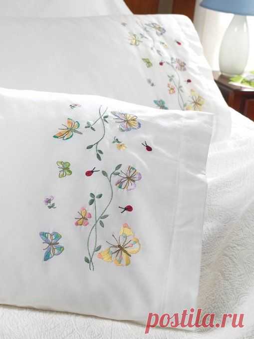 Bucilla Stamped Embroidery Pillowcase Pair 20"X30"-Butterflies In Flight | bordados