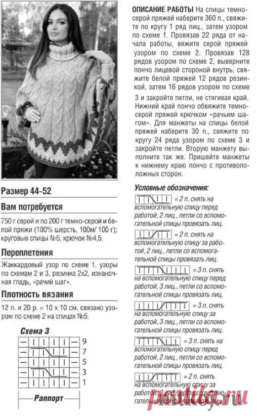 Вязаное пончо спицами с косами » Ниткой - вязаные вещи для вашего дома, вязание крючком, вязание спицами, схемы вязания