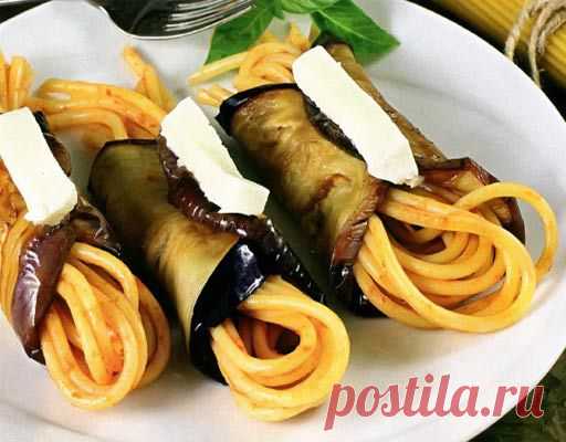 Роллы из баклажанов со спагетти и сыром рецепт   :)