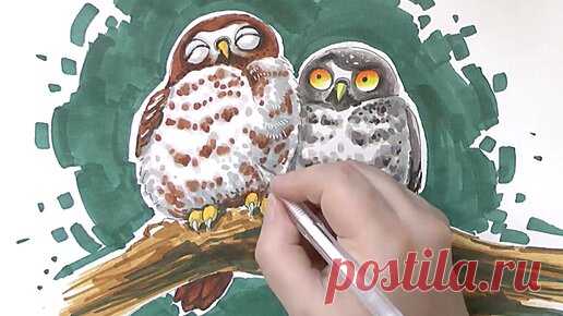 О Творчестве с Ириной Лямшиной | Рисуем забавную сову маркерами, скетчинг маркерами