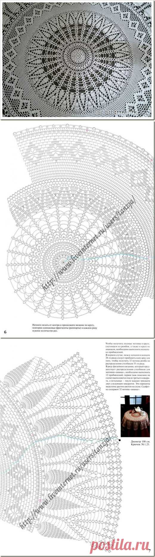 с "ананасами", 
Круглая скатерть “Ассорти”. Вязание крючком, схемы  |  Pinterest • Всемирный каталог идей