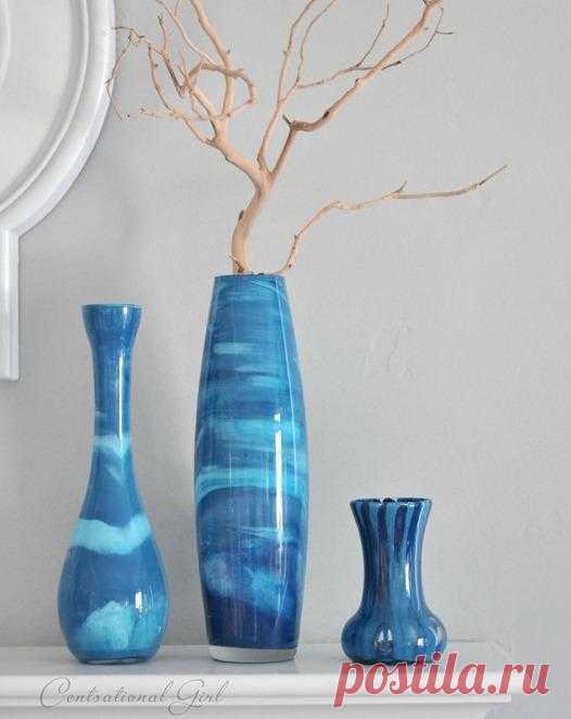Красим стеклянные вазы. Супер идея!. Любую вазу или стеклянный сосуд можно превратить в великолепную креативную вазу для цветов и украшения интерьера.