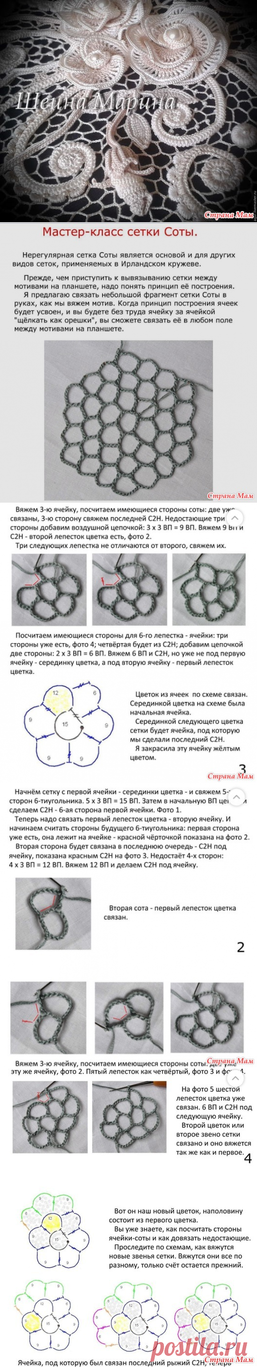 . МК по сетке в ирландском кружеве. - Все в ажуре... (вязание крючком) - Страна Мам