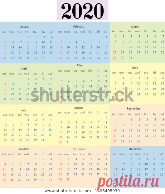 2020 Year Calendar. Stock Vector Illustrator.