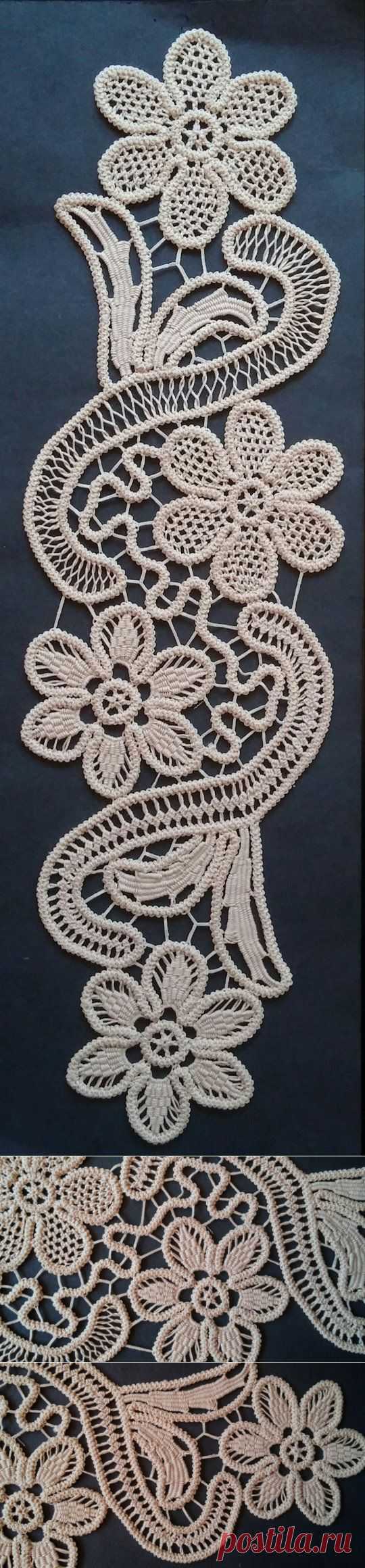 Point Lace Romanian Style Crochet Doily Tan Floral by ValeriasShop