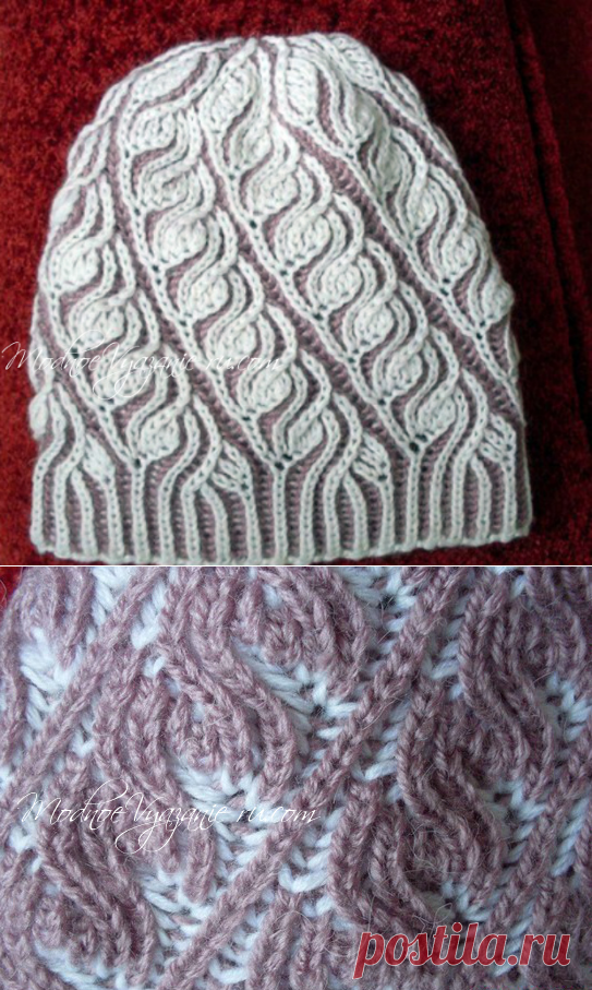 Женская шапка в технике Brioche Stitch - Modnoe Vyazanie ru.com