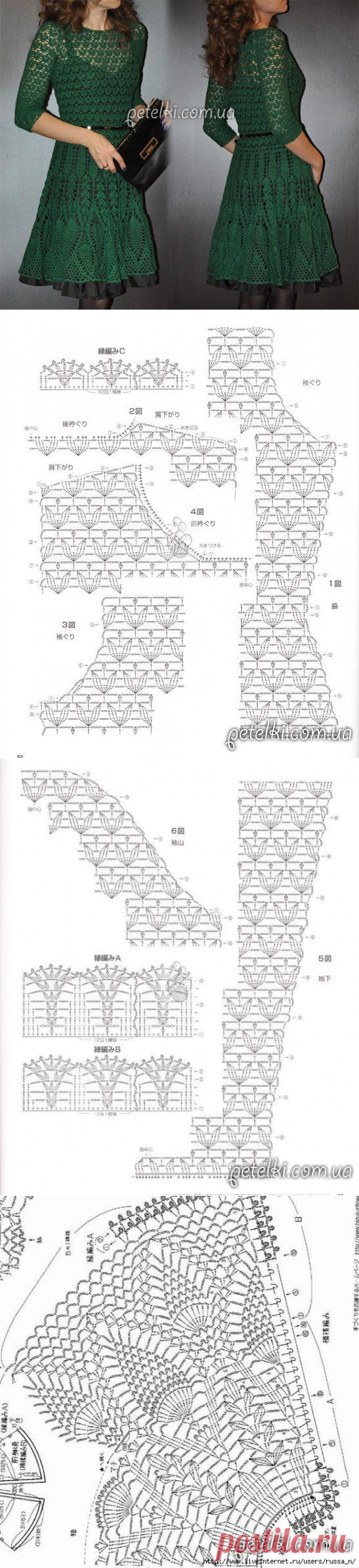 Изумрудное платье крючком. Схемы