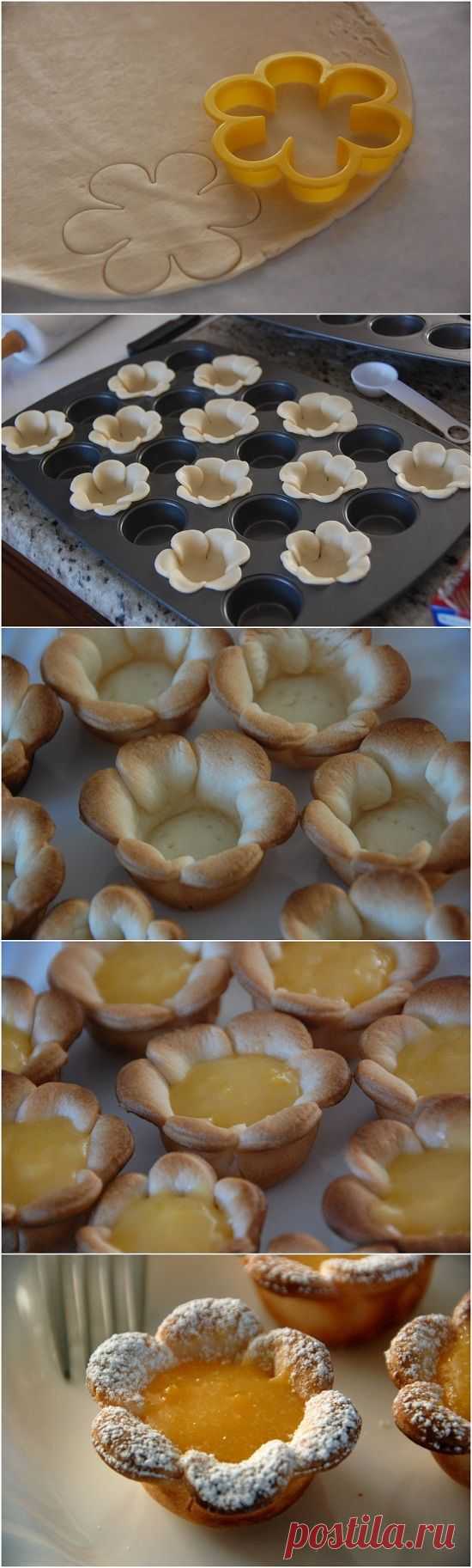 Flower shaped Mini Lemon Curd Tarts / Еда и напитки / Разделка теста / Pinme.ru / Галина Макарова