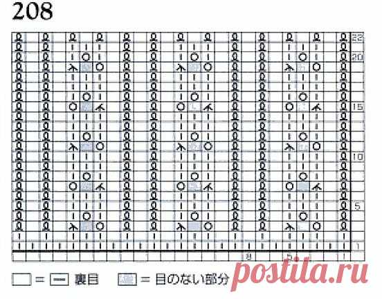 Резинка Змейка. Узор № 208 из японского каталога Хитоми Шидо 260 узоров узоров спицами.