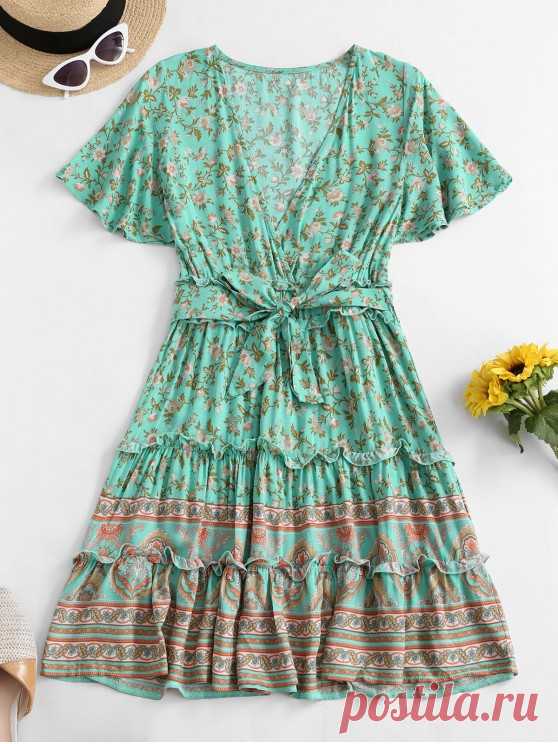 Belted Ditsy Floral Surplice Mini Dress   MULTI-A [33% OFF] [HOT] 2020 Belted Ditsy Floral Surplice Mini Dress In MULTI-A | ZAFUL    With the pretty ditsy floral print to bring a timeless bohemian look that feels just perfect for the beach vacations, this mini dress is finished with the matching belt tying at the waist to bring a defined A-line profile that is just right for your line. Style: Brief Occasion: Vacation Material: Cotton Silhouette: A-Line Dresses Length: Mini...