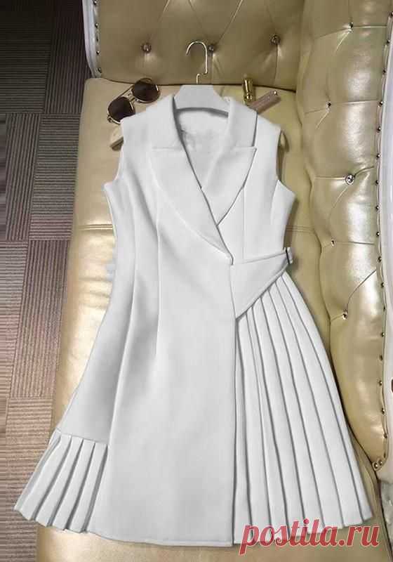 Type :Slim Material :Polyester Color :White Decoration :Draped, Ruffle Pattern :Patchwork Collar :Collarless Length Style :Above Knee Sleeve Length :Sleeveless