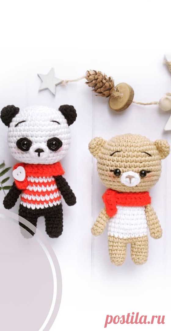PDF Мишка, панда и зайка крючком. FREE crochet pattern; Аmigurumi doll patterns. Амигуруми схемы и описания на русском. Вязаные игрушки и поделки своими руками #amimore - Панда, медведь, медвежонок, мишка.