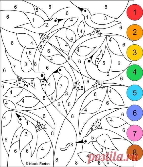 (690) Nicole's Free Coloring Pages: COLOR BY NUMBER * Spring * Coloring page | Paint by number