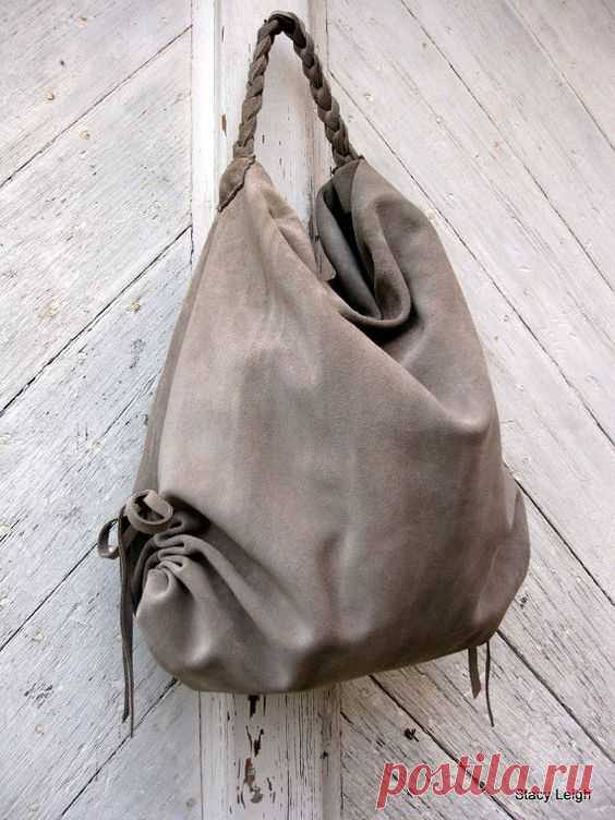 (291) Slouchy Leather Hobo Bag in Beige Suede by Stacy Leigh Made to Order