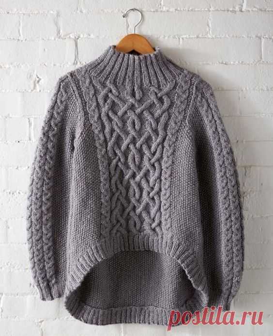 Серый свитер с кельсткими узорами — Cтильное вязание