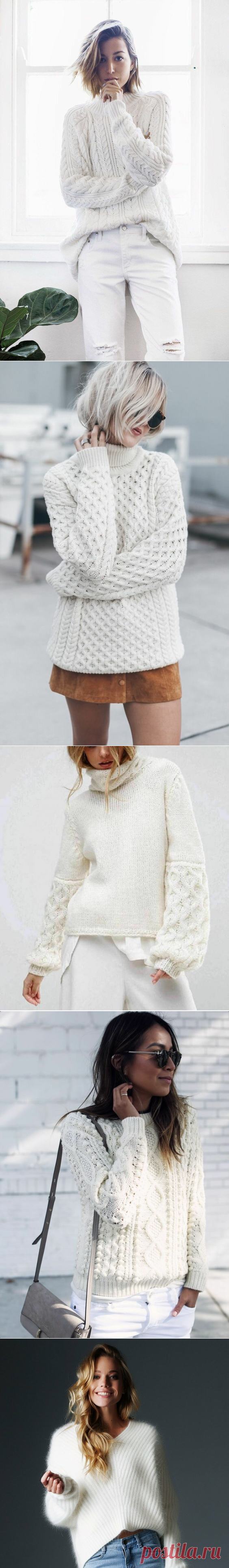 20 идей белых свитеров, которые стоит связать к зиме. | Вязалкина | Яндекс Дзен