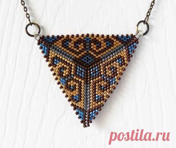 (12) Peyote Beaded Triangle Pendant Necklace by OWLandHOURGLASS, $34.99 | Треугольники