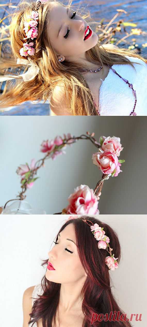 Rose Flower Crown Wedding Headpiece pink whimsical fairy от deLoop