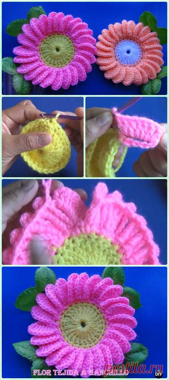 Crochet 3D Flower Motif Free Patterns & Instructions