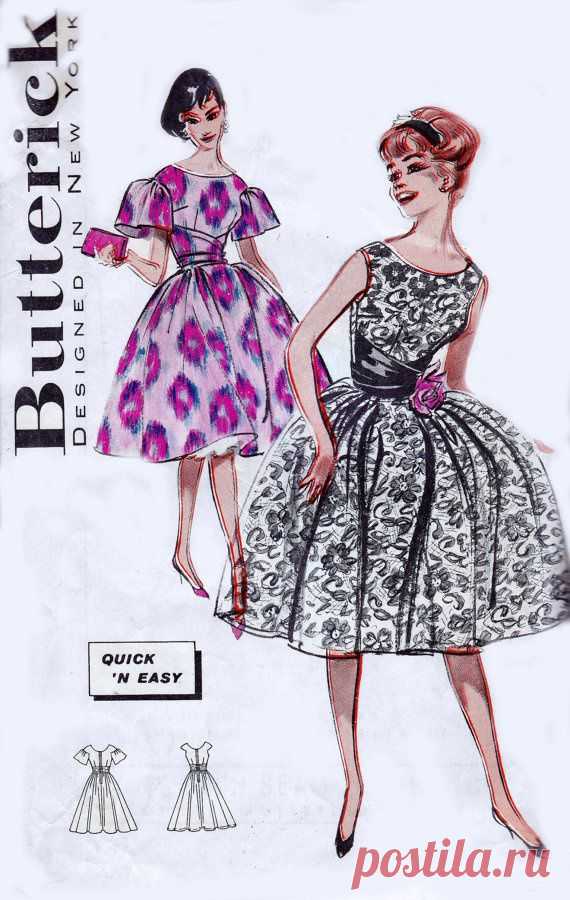 50s Full Skirt Dress Pattern Butterick 9139 Prom Dress & Cummerbund Vintage…