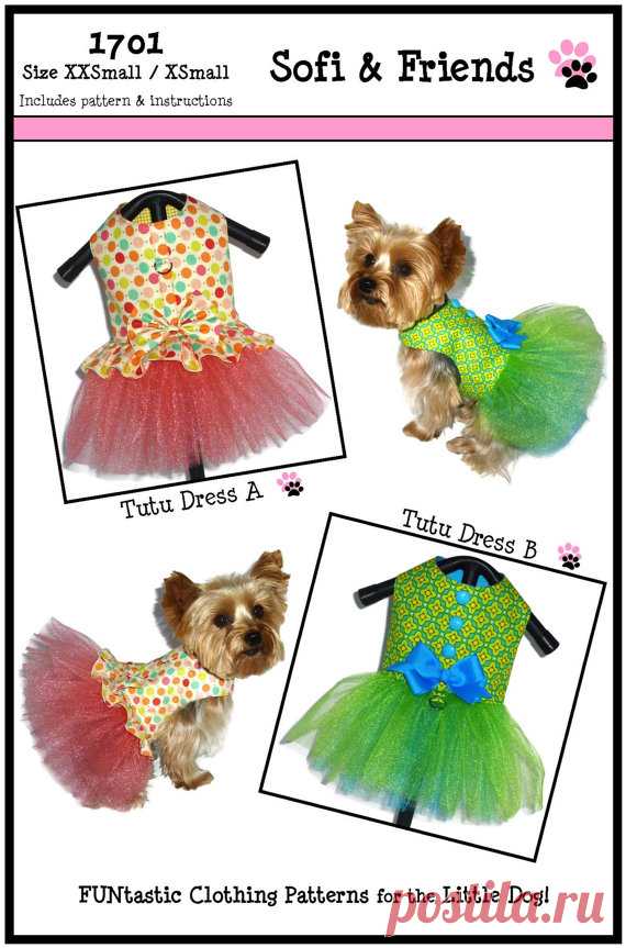 Tutu Dog Dress Pattern 1701 XXSmall & XSmall by SofiandFriends