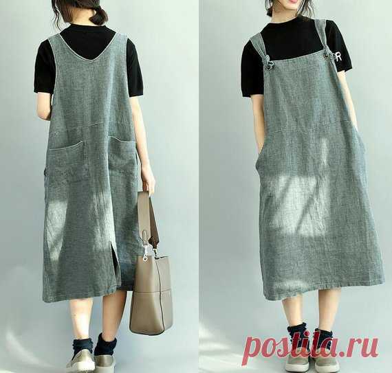 gray Loose Long Handy dress Large size strap Dresses women