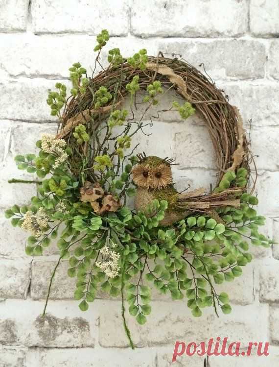 Burlap Owl Summer Wreath for Door, Front Door Wreath, Spring Wreath, Outdoor…