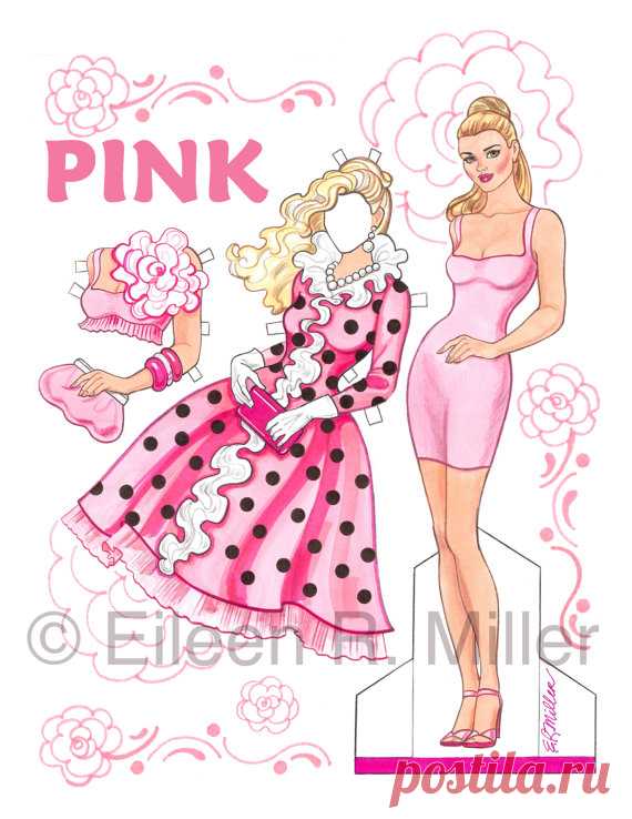Pink Paper Doll This is a fashion paper doll with clothes all in various shades of pink. One doll with a dozen fashion pieces on 3 sheets of 8.5x11card stock. A must for collectors! This doll will be the feature art on the cover of OPDAG magazine in Winter 2012.