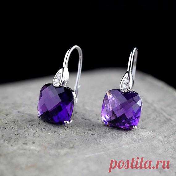 Amethyst Earrings / Bride Wedding Earrings for Bridesmaids /Sterling Silver Drop Crystal Earrings Product Details:  Material: Amethyst, 925 Silver  Color: purple, brown  Shape: square  Size: height 12, width 12 (mm)  Weight: 5.7 grams (28.5 carats)  Translucent: translucent  Symbol: Good luck to you