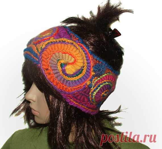 Womens Rainbow Headband Ear warmers Cowl Freeform от rensfibreart