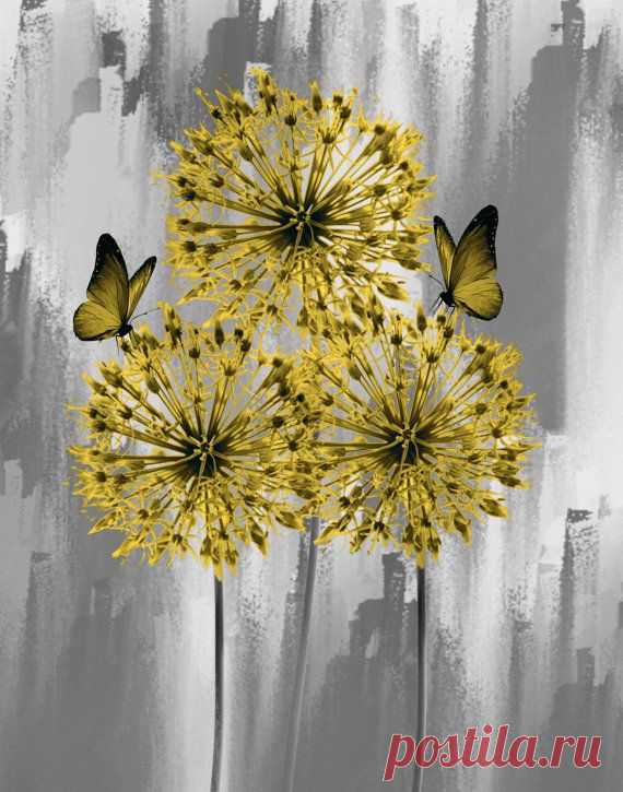 Yellow Gray Floral/Butterfly Wall by LittlePiePhotoArt on Etsy
