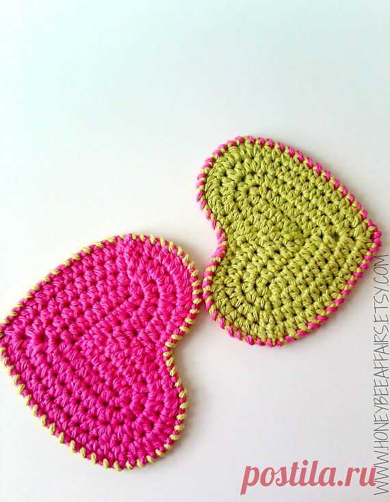 Cotton Washcloth Scrubbies Hearts Set of 2 от HoneyBeeAffairs