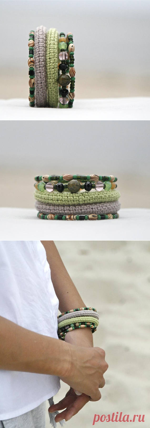 Crochet beaded memory wire bracelet