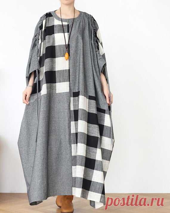 Women Cotton Maxi dress, oversized long sleeves dress, womens dreses, Women long robe 【Fabric】  Cotton 【Color】 gray 【Size】  Shoulder width is not limited Shoulder + Sleeve 62cm / 24 Bust 248cm / 96 Clothing length 119cm / 46  Have any questions please contact me and I will be happy to help you.