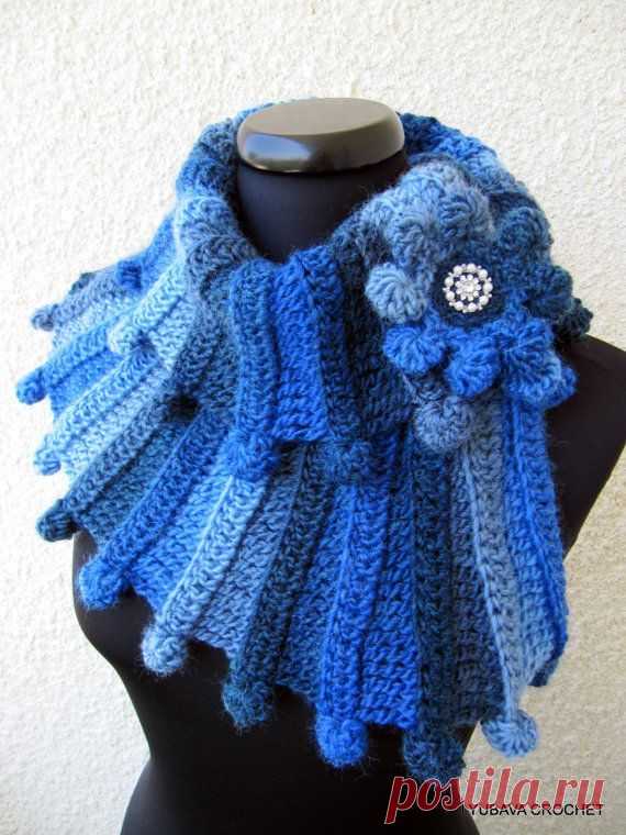 CROCHET SCARF PATTERN - Chunky Crochet Scarf - Multicolor - Blue Scarf - Diy…