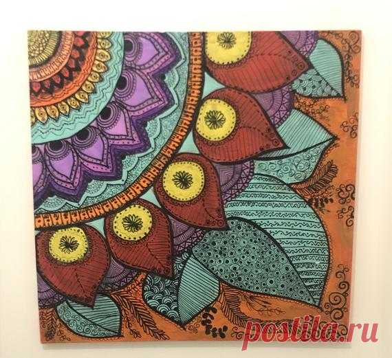 Original Custom hand drawn mandala style canvas - 1 of a kind 1 of a kind hand drawn mood balancing canvas . 750 x 750 size makes an impact on any wall. The intricate pattern and colours of the design have been combined together to reflect bright light and energies in your home. Custom made designs can be made to order 😊