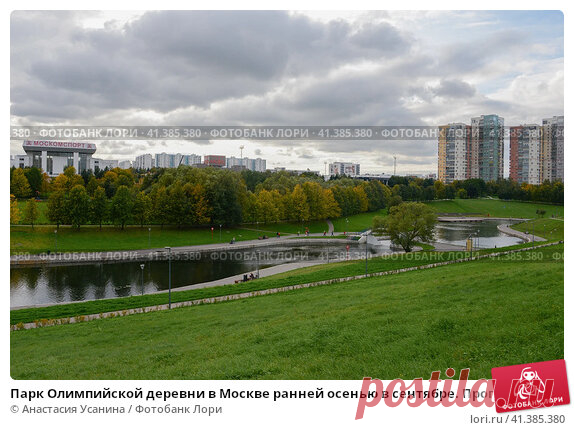 Парк Олимпийской деревни в Москве ранней осенью в сентябре. Прогулка в московском парке. Олимпийские пруды. (2016 год) Редакционное фото, фотограф Анастасия Усанина / Фотобанк Лори