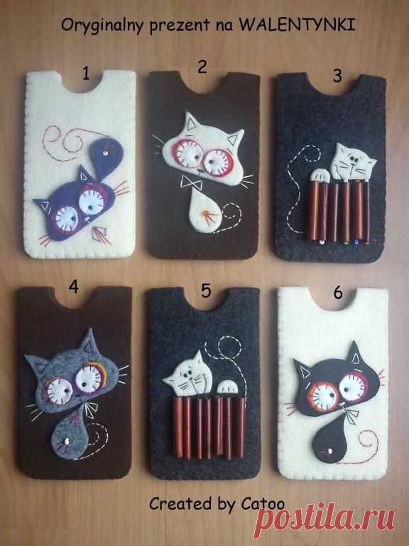 ♥ Etuis en feutrine / Felt phone case / Kot kotek filc etui telefon Prezent na WALENTYNKI | Art projects | Фетр і Чохли Для Телефонів