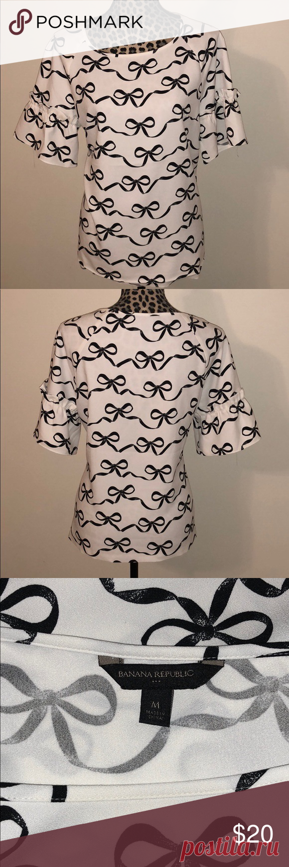 Banana Republic Blouse - Medium Banana Republic Blouse - with tasteful black classic bows throughout- Medium Banana Republic Tops Blouses