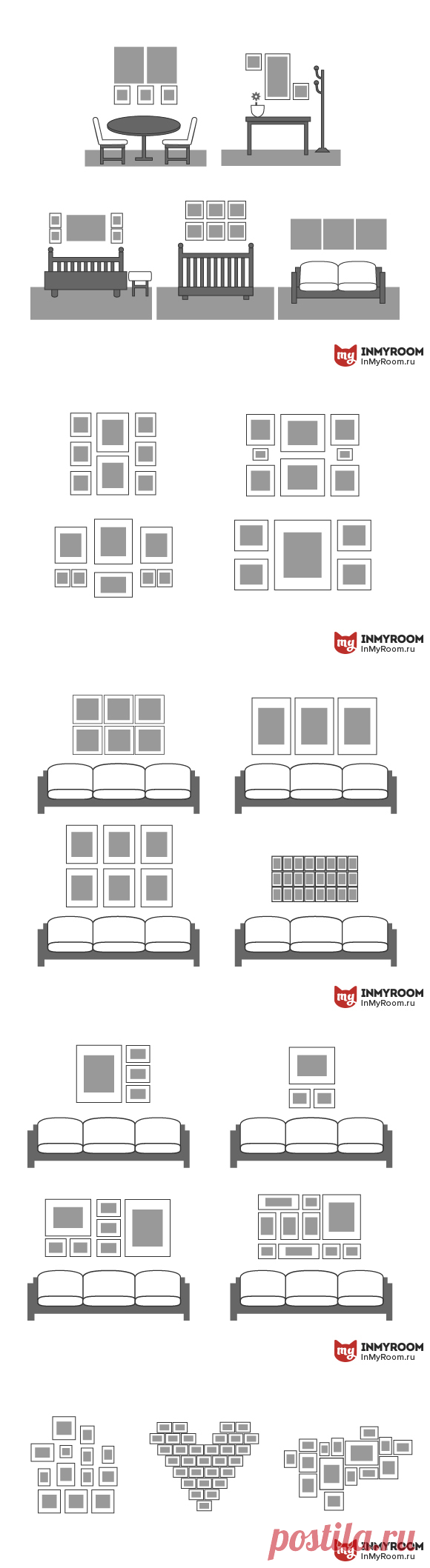 Как красиво развесить картины на стене: 8 советов и 32 готовые схемы | Свежие идеи дизайна интерьеров, декора, архитектуры на InMyRoom.ru