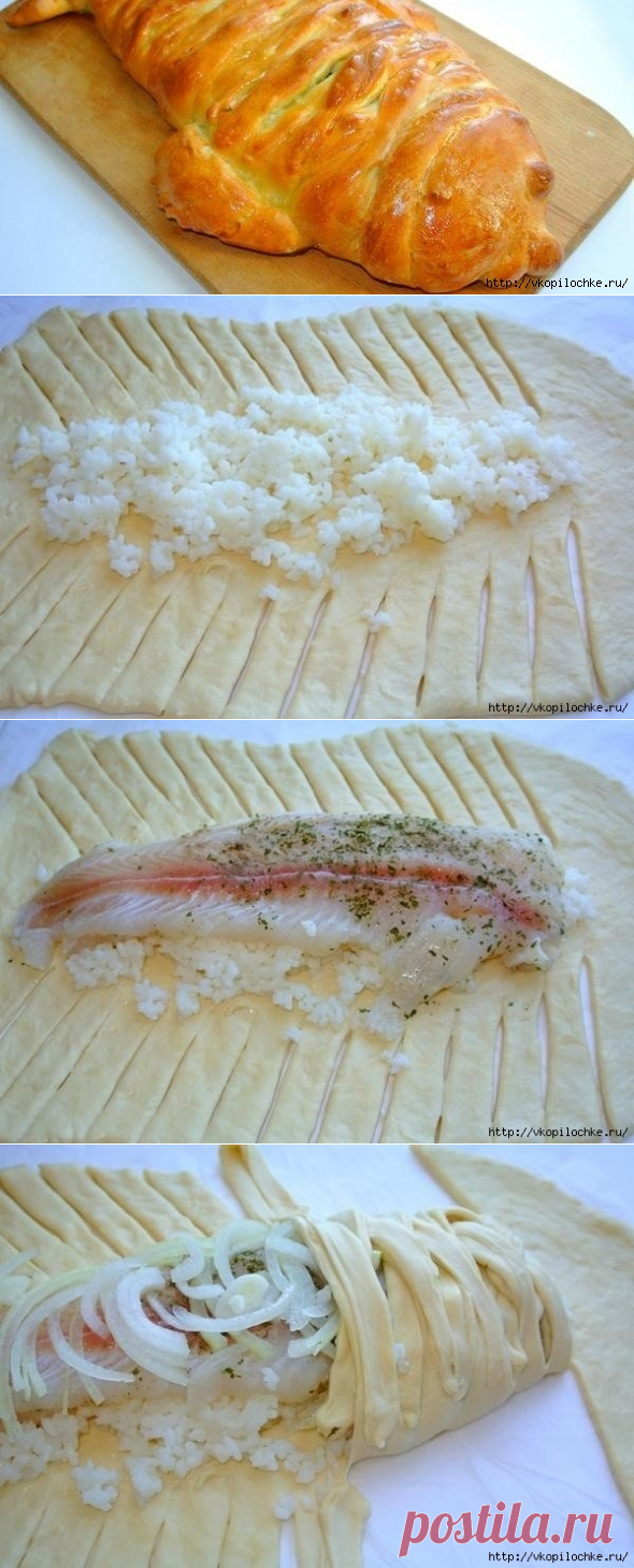 Красивый и вкусный рыбный пирог с рисом