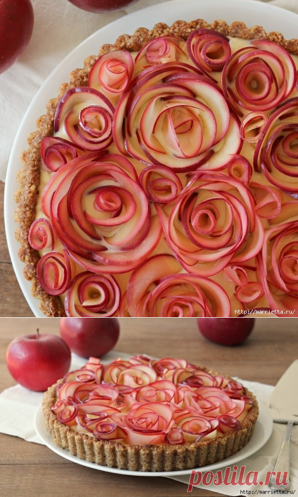 Красивый и вкусный пирог "Яблочные розы в ореховой корзинке"