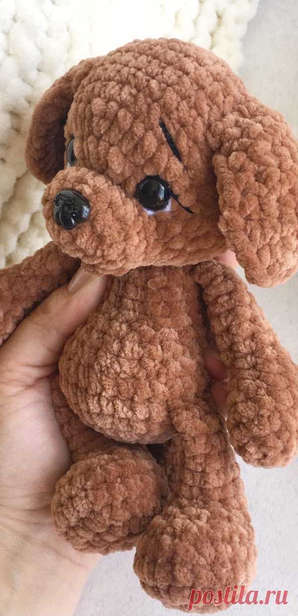 PDF Щеночек крючком. FREE crochet pattern; Аmigurumi animal patterns. Амигуруми схемы и описания на русском. Вязаные игрушки и поделки своими руками #amimore - Собака, пёс, плюшевая собачка, щенок из плюшевой пряжи, пёсик.