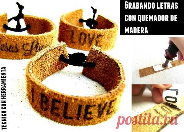 Pulseras de cuero grabadas con quemador de madera - enrHedando