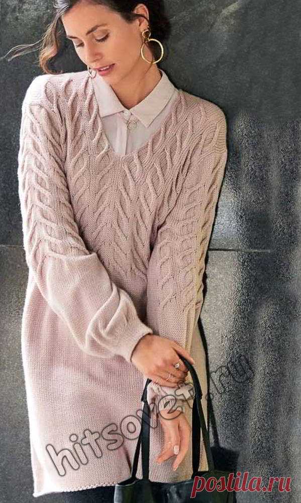 Модная туника 2018 - Хитсовет Модная модель женской туники 2018 года с узором из кос со схемой и пошаговым описанием вязания.