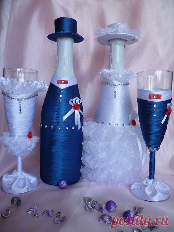 Украшение бутылок, бокалов и свечей - для праздника и свадьбы