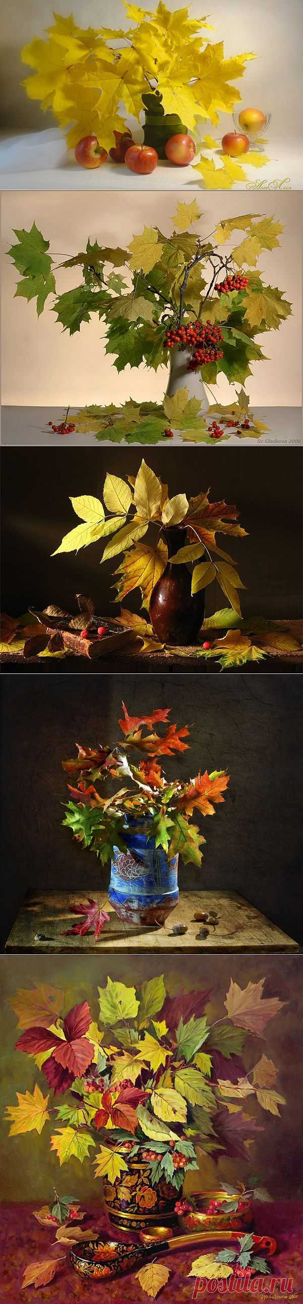 Натюрморт с осенними листьями.