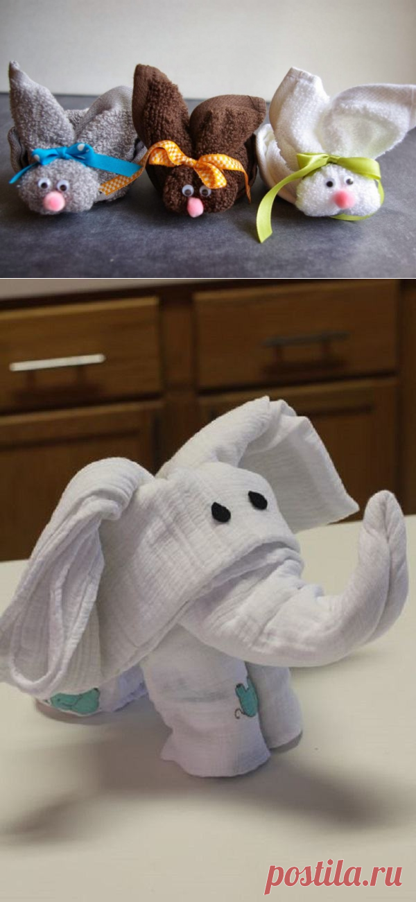Зайчик из полотенца. Фигурки из полотенец. Слон из полотенца. Игрушки из полотенца. Заяц из полотенца.