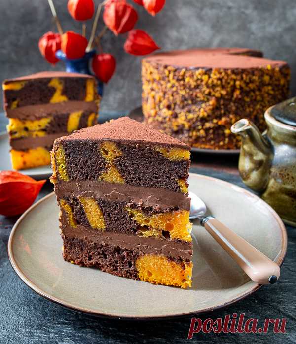 ღМраморный тыквенно-шоколадный торт