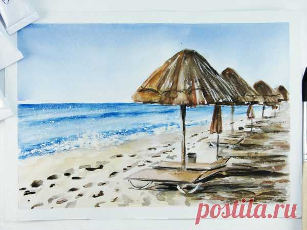 Рисуем пляж акварелью — Сделай сам, идеи для творчества - DIY Ideas